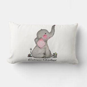 Coussin Rectangle Watercolor Cute Baby Elephant With Blush & Flowers