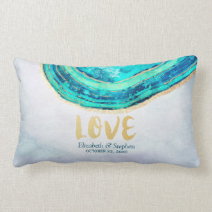 Coussin Rectangle Wedding shower Aquarelle Turquoise et Gold Géode A