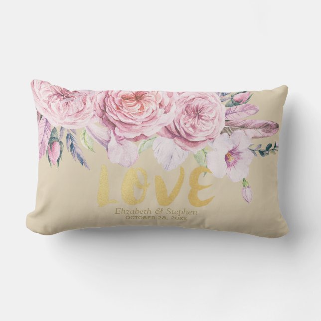 Coussin Rectangle Wedding shower Chic Aquarelle Boho Plumes florales (Recto)