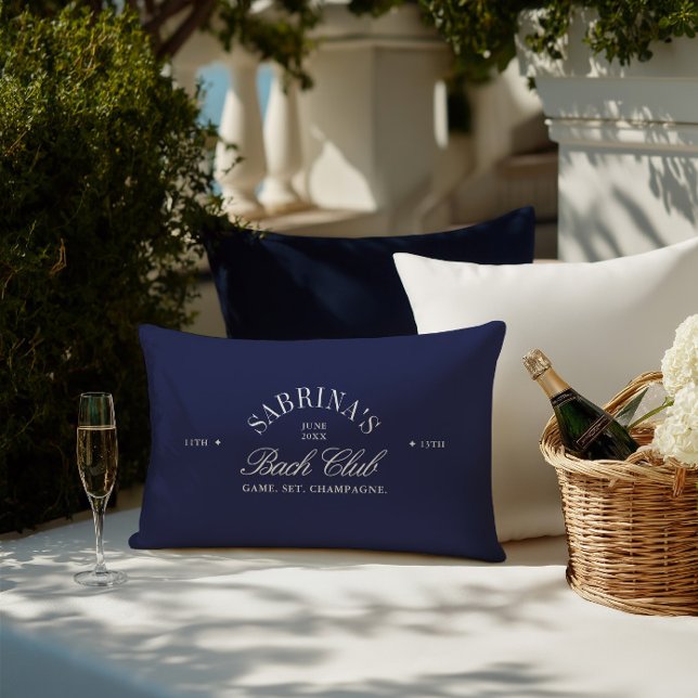 Coussin Rectangle Week-end élégant rétro bleu marine pour futures ma (Elegant Retro Navy Blue Bachelorette Weekend Lumbar Pillow)