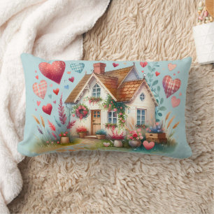 Coussin Rectangle Whimsical Cottagecore Heart House Art