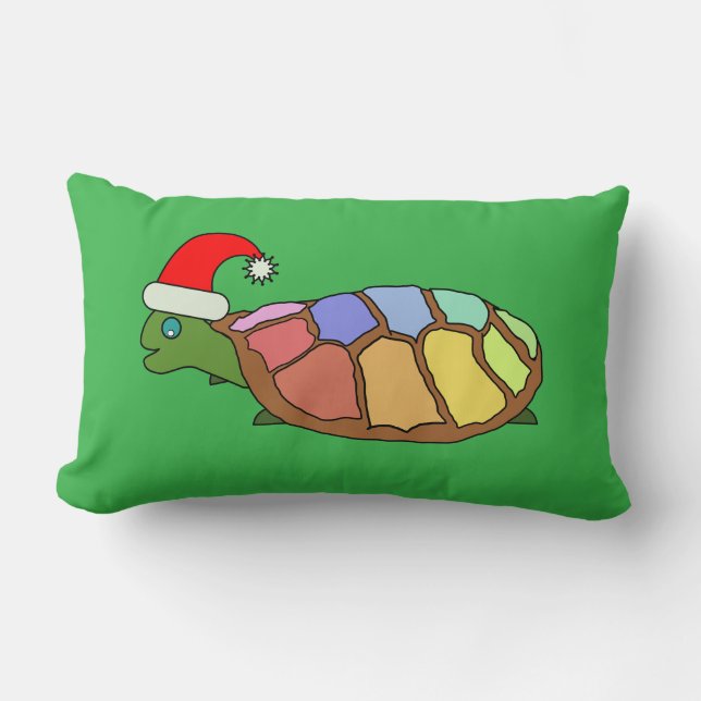Coussin Rectangle Whimsical Xmas Turtle Green Lumbar Pillow (Recto)