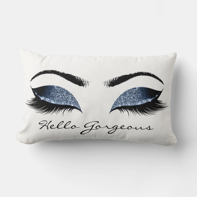 Coussin Rectangle White Blue Navy Glitt Maquillage Lashes Hello Gorg (Recto)