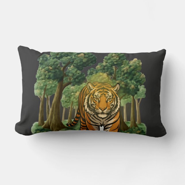 Coussin Rectangle “Wild Tiger in the Forest – Natural Light Jungle D (Recto)