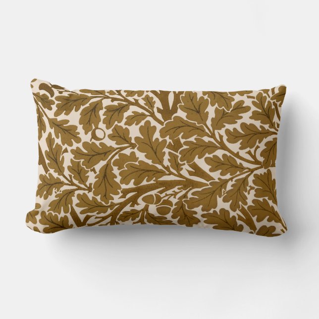 Coussin Rectangle William Morris Chêne Feuilles, Café Brown et Beige (Recto)