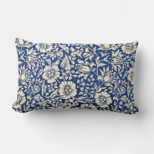 Coussin Rectangle William Morris Fleurs Mallow Floral Bleu Blanc Bla