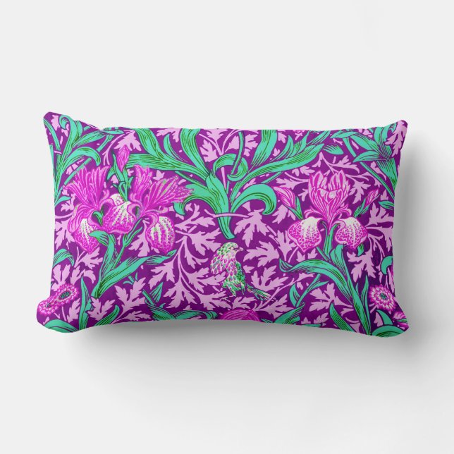 Coussin Rectangle William Morris Irises, Améthyste Violet (Recto)