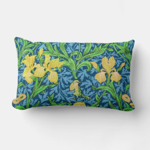 Coussin Rectangle William Morris Irises, jaune et bleu de cobalt