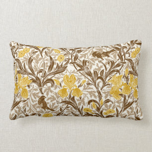Coussin Rectangle William Morris Irises, Or de moutarde, Brown et be