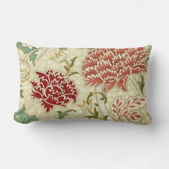 Coussin Rectangle William Morris Papier peint fin rouge floral (Recto)