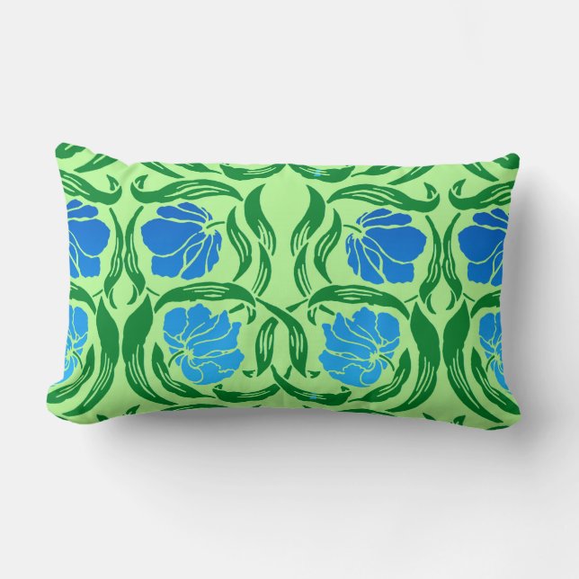Coussin Rectangle William Morris Pimpernel, Blue & Lime Green (Recto)