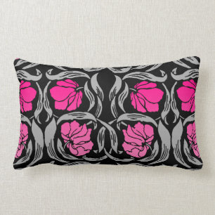 Coussin Rectangle William Morris Pimpernel, rose et noir de Fuchsia