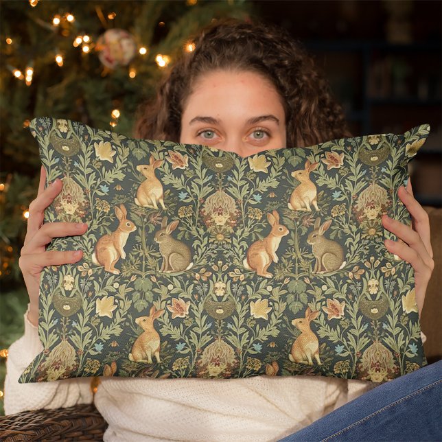 Coussin Rectangle William Morris Woodland Lapins floraux Noël (Créateur téléchargé)