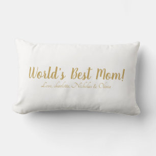 Coussin Rectangle World’s Best Mom gold custom script mignon