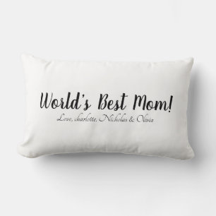 Coussin Rectangle World’s Best Mom noir blanc script personnalisé él