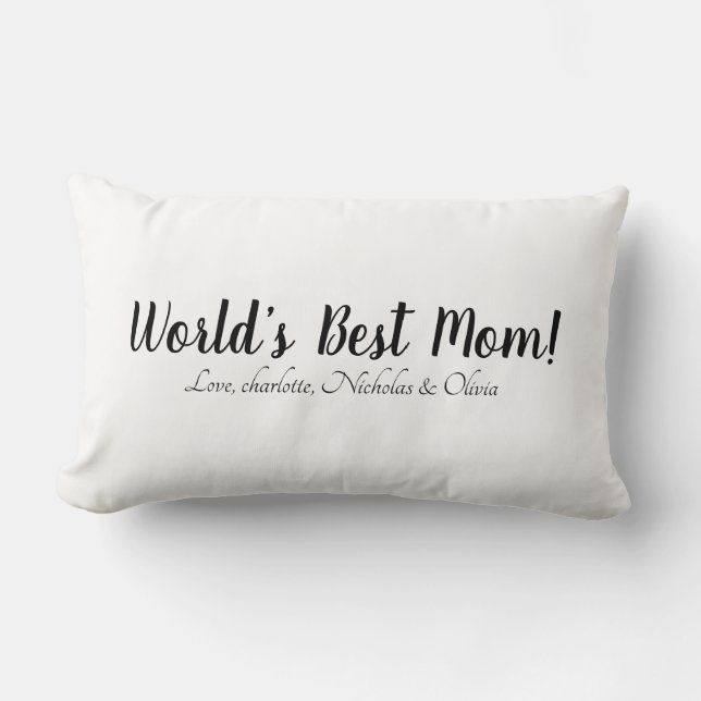 Coussin Rectangle World’s Best Mom noir blanc script personnalisé él (Recto)