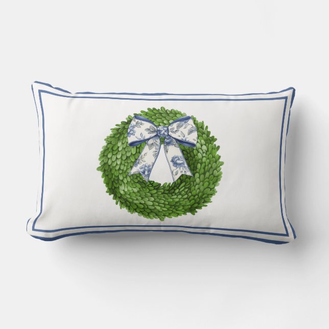 Coussin Rectangle Wreath with Blue Toile Bow (Recto)