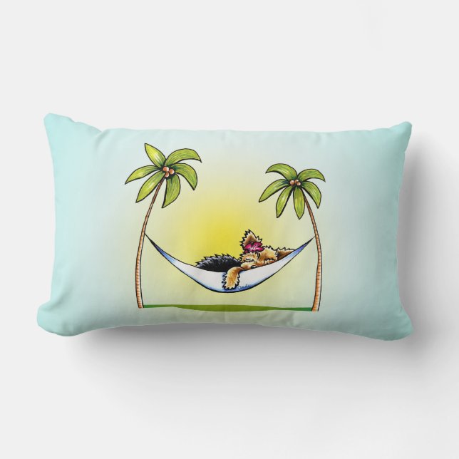 Coussin Rectangle Yorkie Island Princess Off-Leash Art™ (Recto)
