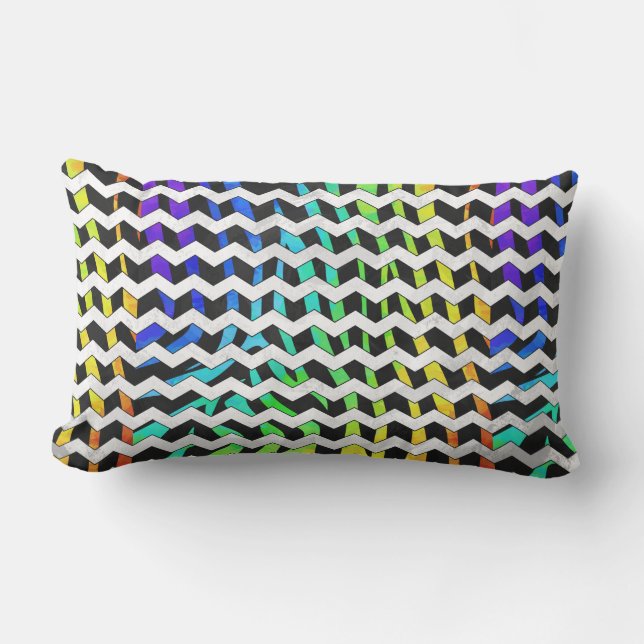 Coussin Rectangle Zebra Chevron noir et arc-en-ciel (Recto)