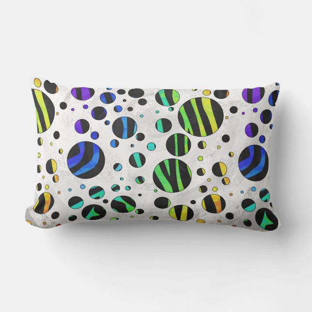 Coussin Rectangle Zebra Polka Dot noir et arc-en-ciel (Recto)