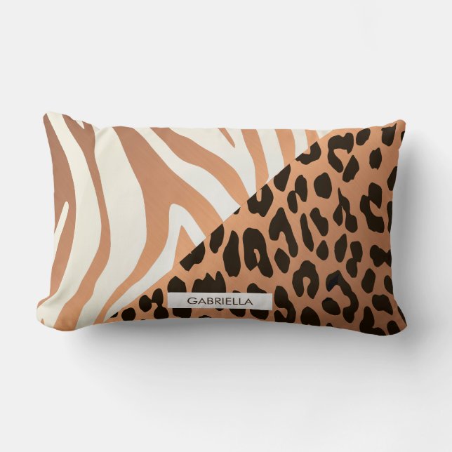 Coussin Rectangle Zèbre et Empreinte de léopard (Recto)
