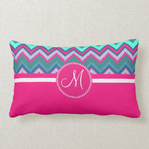 Coussin Rectangle Zigzag tribal rose bleu turquoise de Chevron
