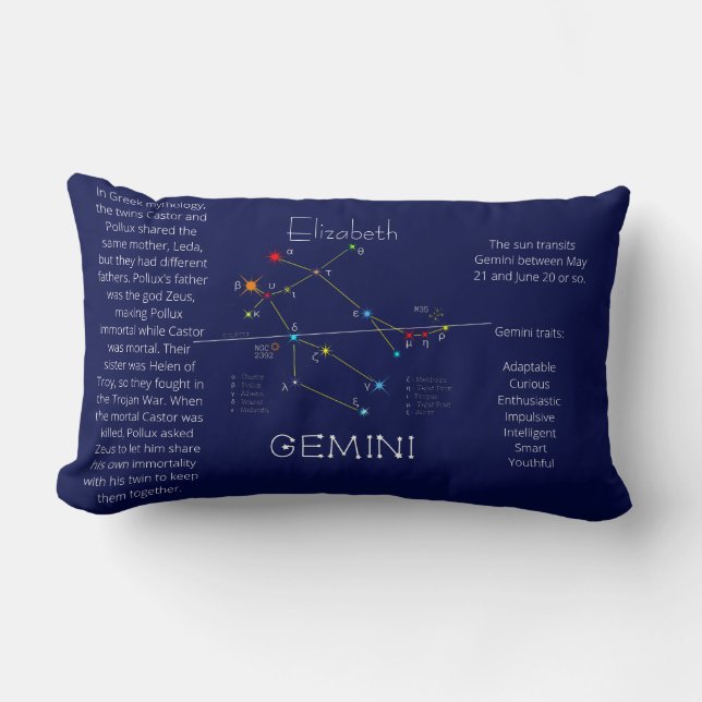 Coussin Rectangle Zodiac Constellation Gemini drôle Unique (Recto)