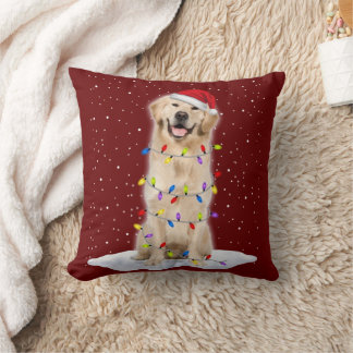 Coussin Récupérateur d'or Père Noël Christmas Tree Lights 