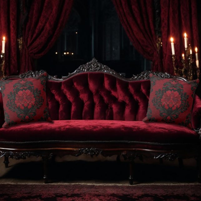 Coussin Red and Black Damask Patterned (Créateur téléchargé)
