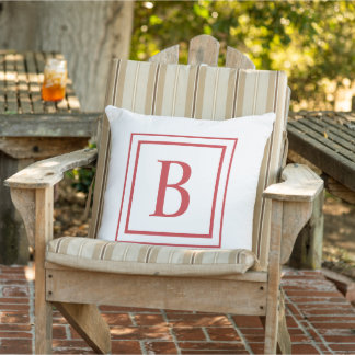 Coussin Red And White Square Border Monogram 