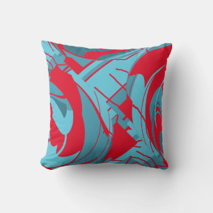 Coussin Red Aqua Turquoise Lush Feuilles Art Abstrait Desi