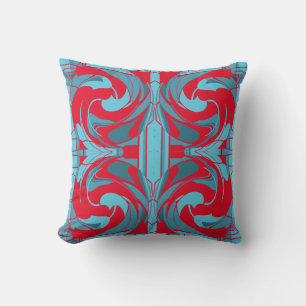 Coussin Red Aqua Turquoise S'élançant Gros Carreaux Ornés