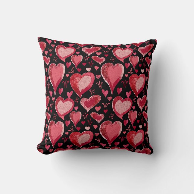 Coussin Red Black Hearts Motif Dessin Valentine`s Day (Recto)