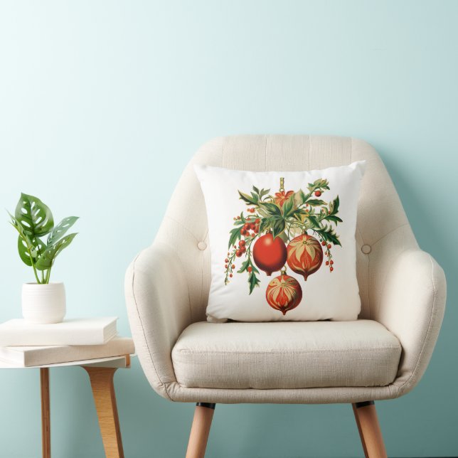 Coussin Red Christmas Baubles avec Holly Festive (Chaise)