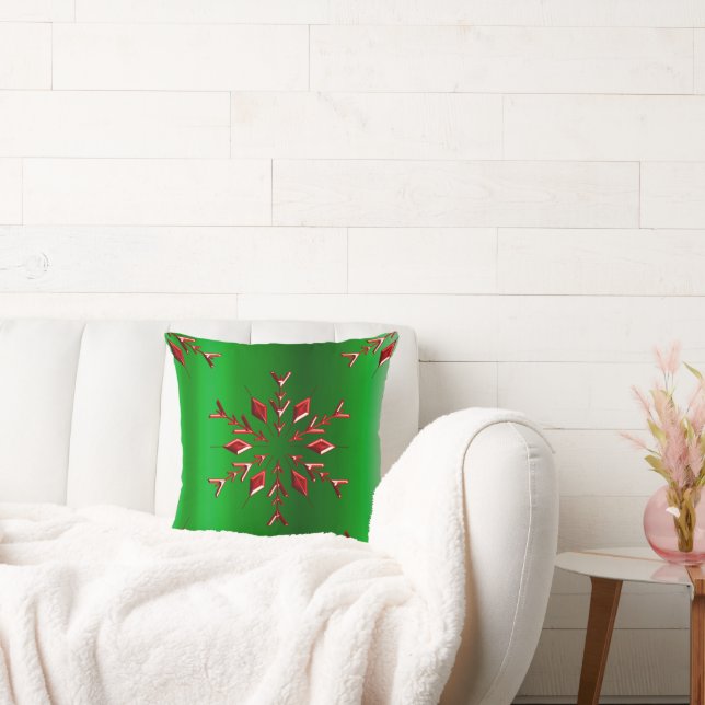 Coussin Red Christmas Stars on Green (Canapé)