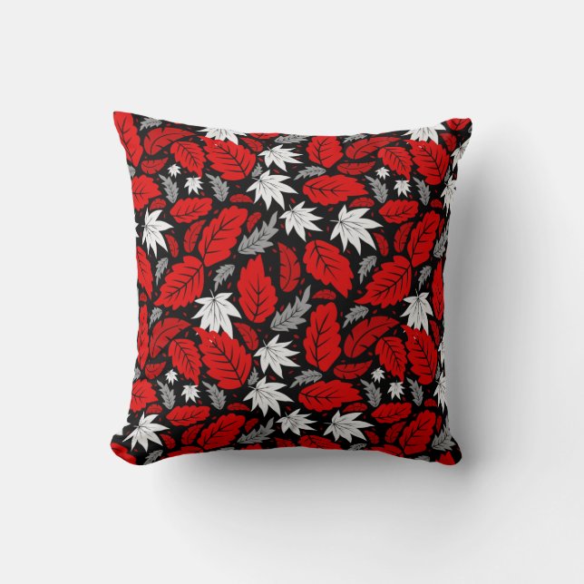 Coussin Red Fall Feuilles Fancy Boho (Recto)
