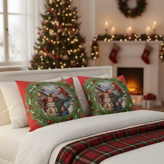 Coussin ❄️ Red Family Pillow with Winter Tree Frame ❄️