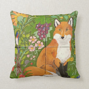 Coussin Red Fox Green Woodland Carrelage coloré Art popul
