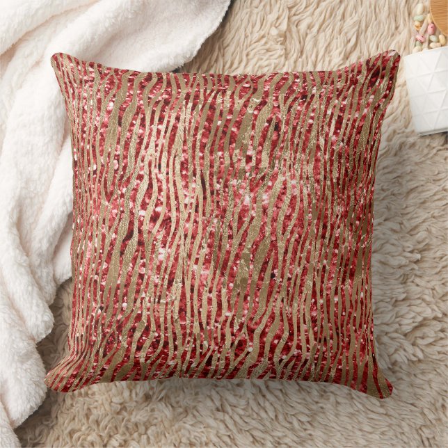 Coussin Red Glitz Gold Glam Zebra Print (Couverture)