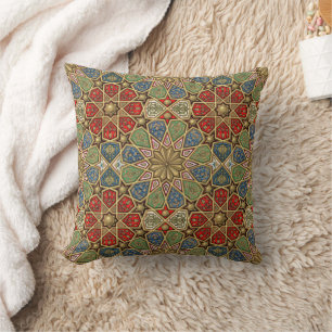 Coussin Red Green Blue Faux Gold Motif d'art arabe