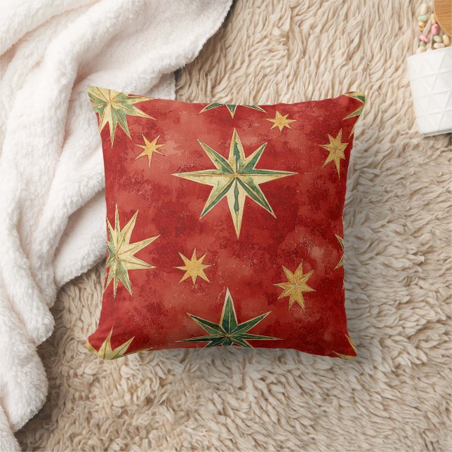 Coussin Red Green Gold Stars Christmas (Couverture)