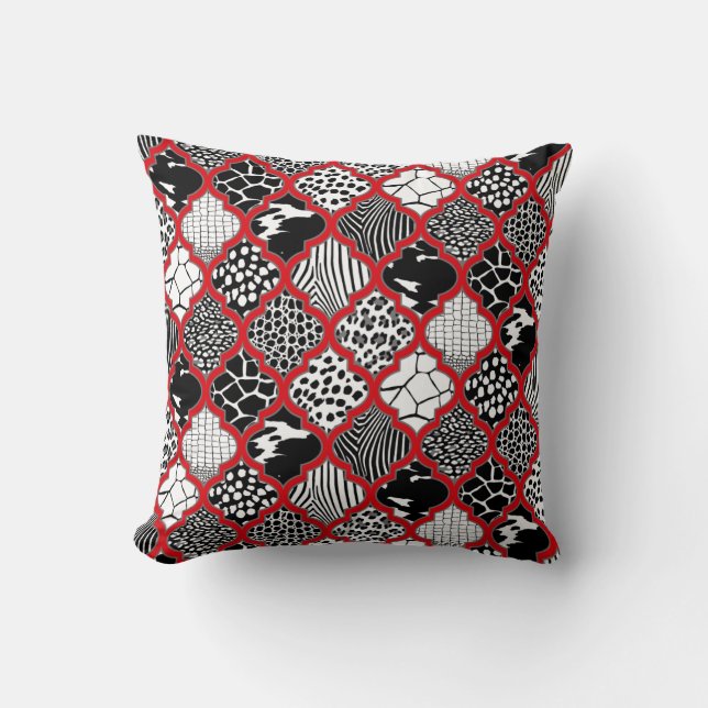Coussin Red Grey Hollywood Regency Poster de animal maroca (Recto)