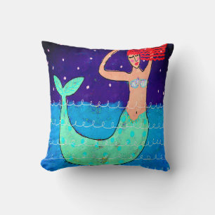 Coussin Red Haired Mermaid Art Abstrait