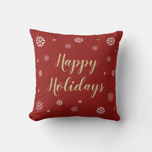 Coussin Red Happy Holidays Snowflakes (Recto)