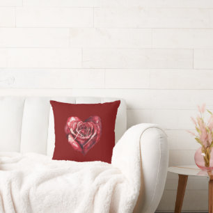 Coussin Red Heart Rose Floral Love