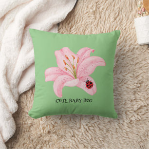 Coussin Red Ladybug rose Lily Flower nom personnalisé fill