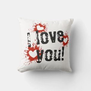 Coussin Red Paint Splatter Coeurs, Je T'Aime