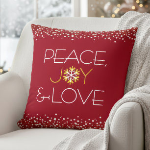 Coussin Red Peace Jove Love Bold Modern Holiday Snowflake