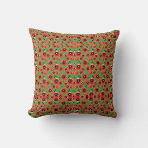 Coussin Red Poppies Apple Green