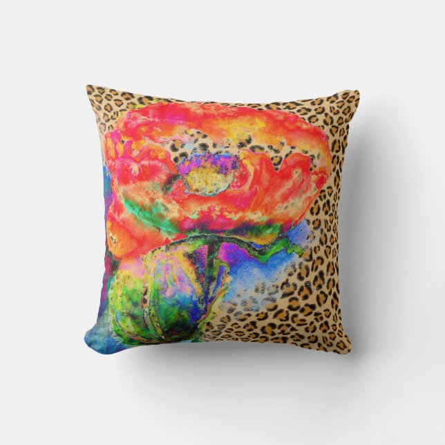 Coussin Red Poppy - empreinte de léopard (Recto)